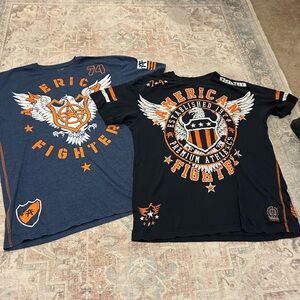 American Fighter Black & Navy Short Sleeve Tee with Orange Graphics